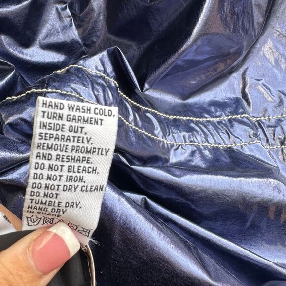 Jane Post $475 Women's Metallic Lightweight Rain Parka Jacket Blue Medium NWT - Picture 9 of 9